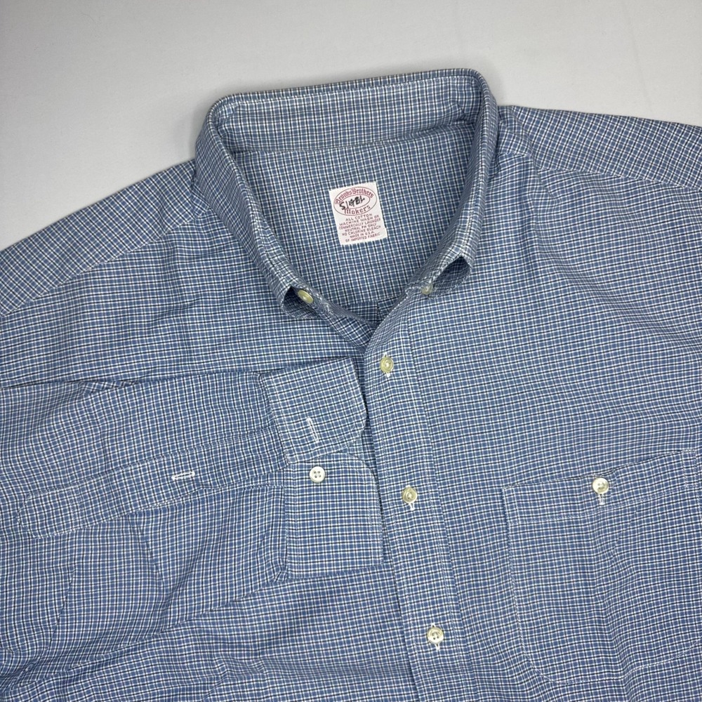 Vtg Brooks Brothers‎ Makers Shirt Mens 17-5 XL Blue Check Button Down Made USA